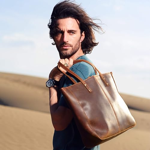 Miniatura 2 de Bolso de hombro de cuero completo para mujer, bolso grande de trabajo para hombres y mujeres, bolso de hombro de negocios, bolso vintage marrón para