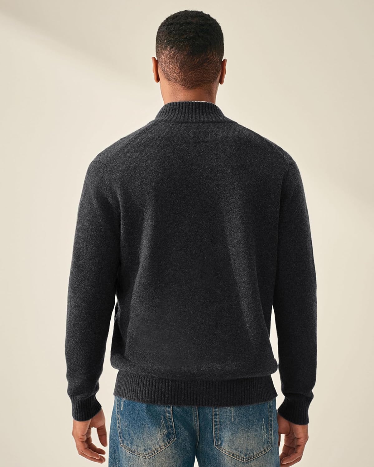 KVSS Men's Mock Neck Zip Up 100% Pure Cashmere Cardigan, Cardigan Pullover Sweaters for Mens | Luxury from Inner Mongolia - Image 2