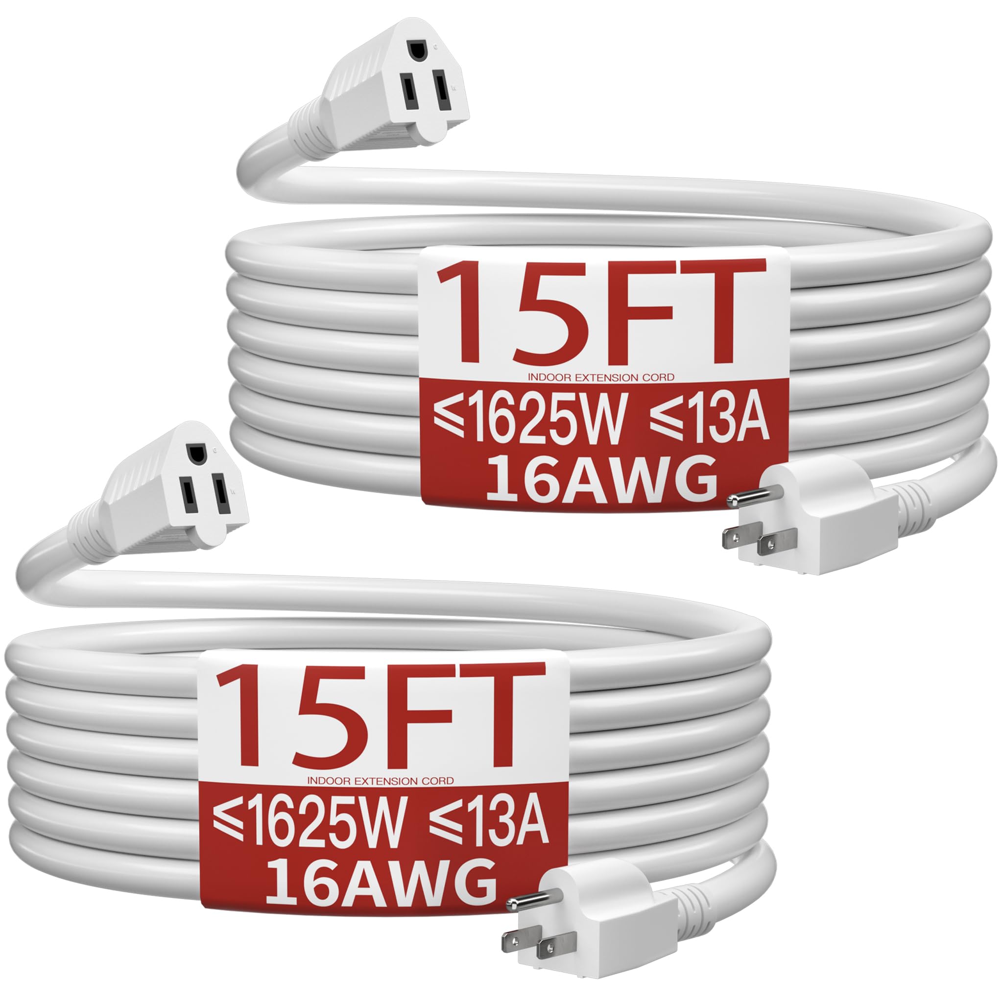 Skrizcable 16/3 15FT 2Pack Indoor Extension Cord Flexible, White Power Cord