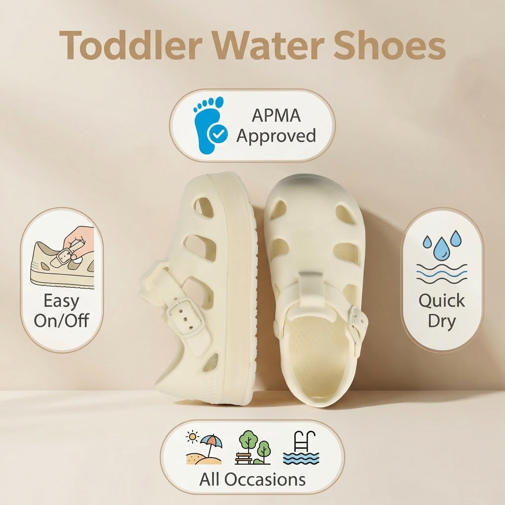 Toddler Wide Toe Box Sandals For Boys & Girls,Children's Closed Toe Water Sandal with Adjustable Strap — view 4