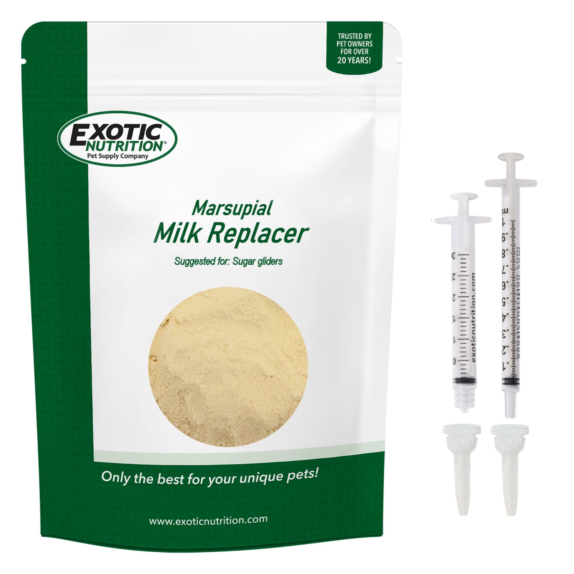 Exotic Nutrition Sugar Glider Joey Nursing Set - Milk Replacer Formula & Feeding Syringes for Baby Gliders