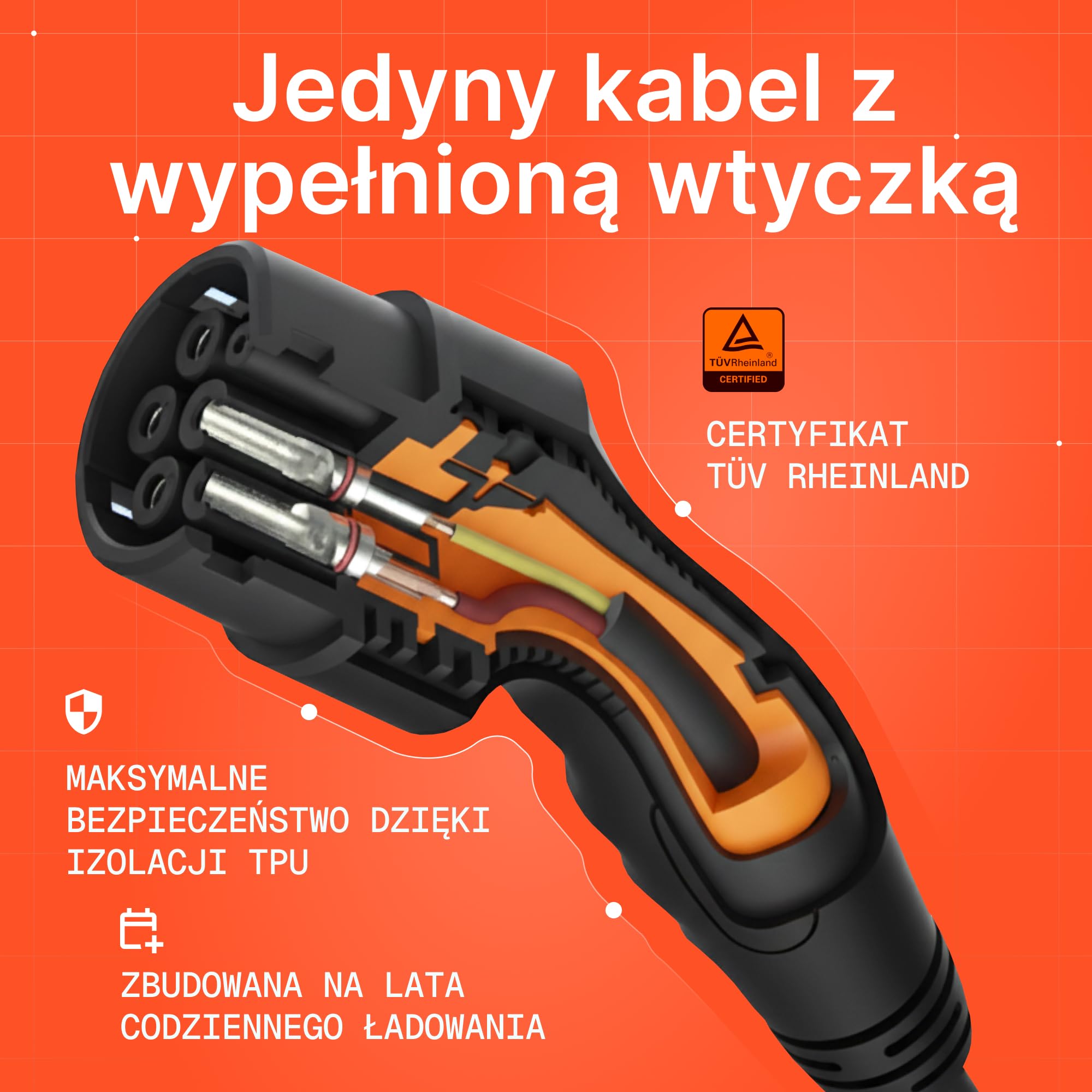 Kabel do Ładowania Pojazdów Elektrycznych EV, 22 kW, Typ 2, długość 5m, 3 fazy