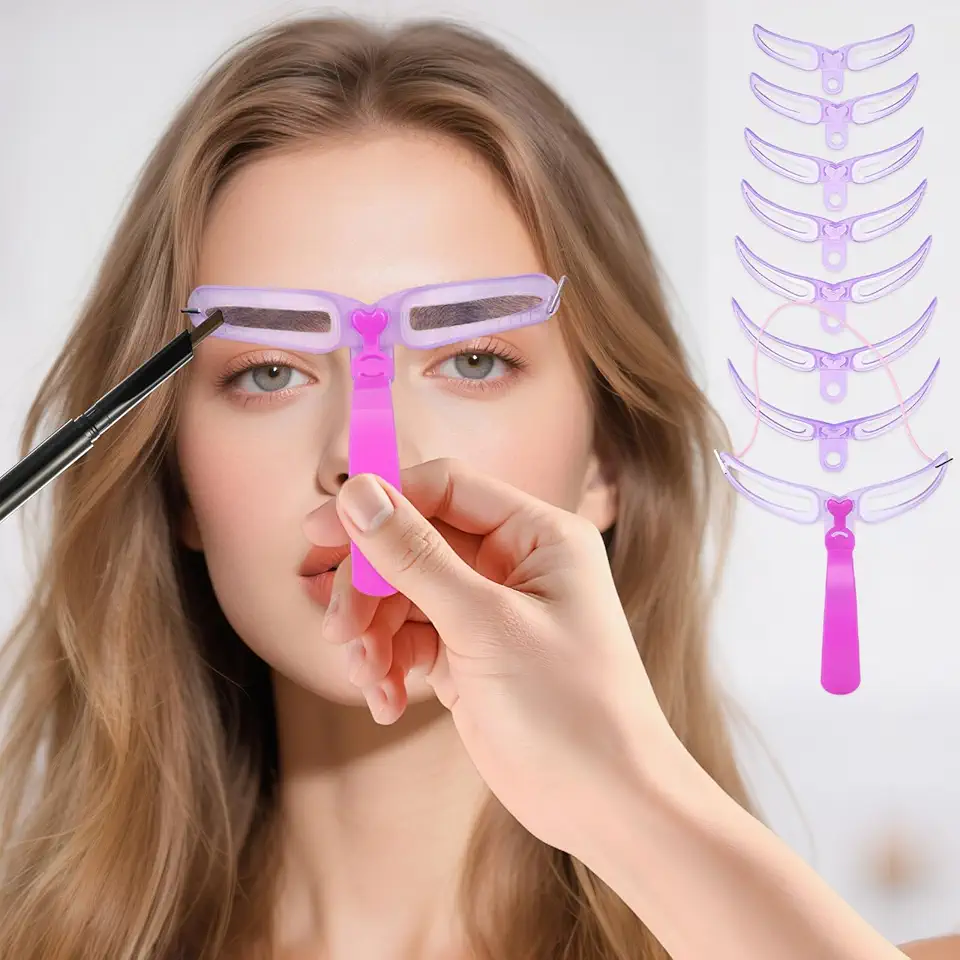 Kit de estêncil de sobrancelha – 8 peças reutilizáveis para modelar sobrancelhas com alça para iniciantes, ferramenta perfeita de guia de maquiagem de sobrancelha