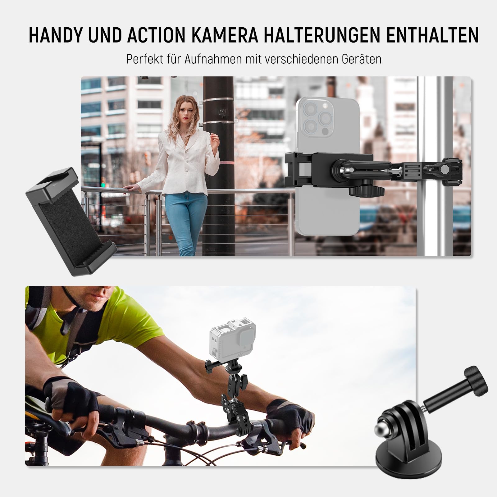 NEEWER Super Clamp Klemme mit 3" Dual Kugelkopf Magic Arm, Cold Shoe, 1/4" Gewinde, Handy/Action Cam Halterung Adapter für Tischstativ Rohr Traverse Gimbal Rods kompatibel mit SmallRig GoPro DJI, ST83