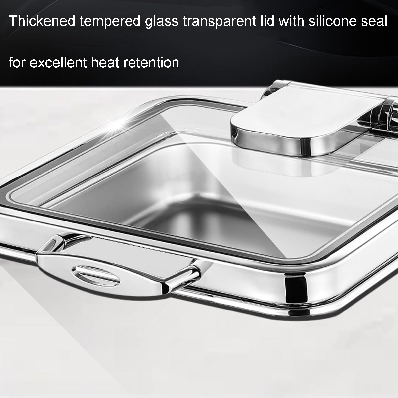 Scaldavivande Buffet, Set Per Buffet Scaldavivande E Coperchio In Vetro Trasparente, Pentola Riscaldante Rettangolare Per Hotel Matrimoni(13L-B)