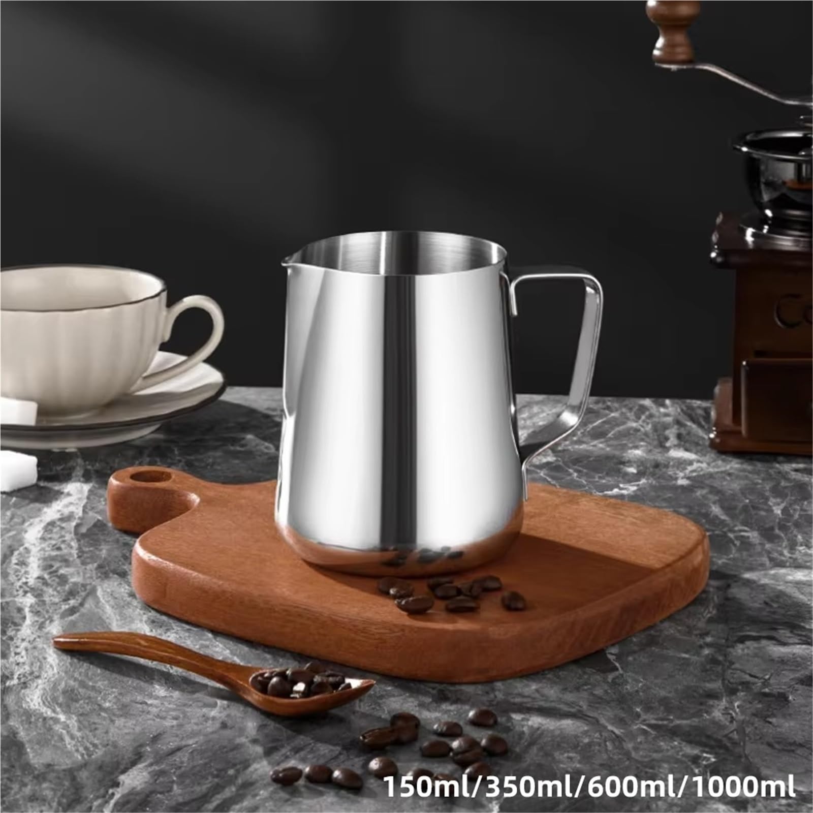 Jarra de espuma de leche, jarra de espuma de café de acero inoxidable, 150-1000 ml, perfecta para espresso o latte, herramienta profesional de barista para espuma suave