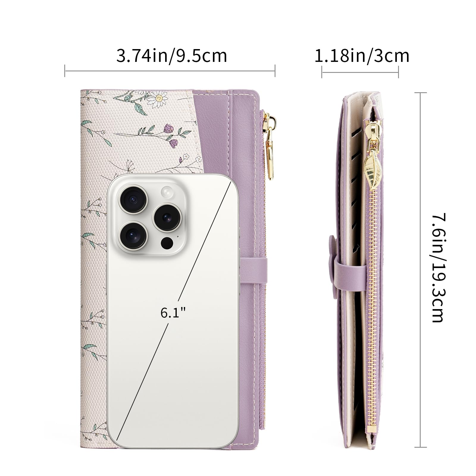 GAEKEAO Portafoglio Donna Grande in Pelle, Doppia Piegatura Portamonete Donne con Blocco RFID e Slot per Più Schede, Grande Capacità Porta Carte Donna con Tasca Porta Monete con Cerniera