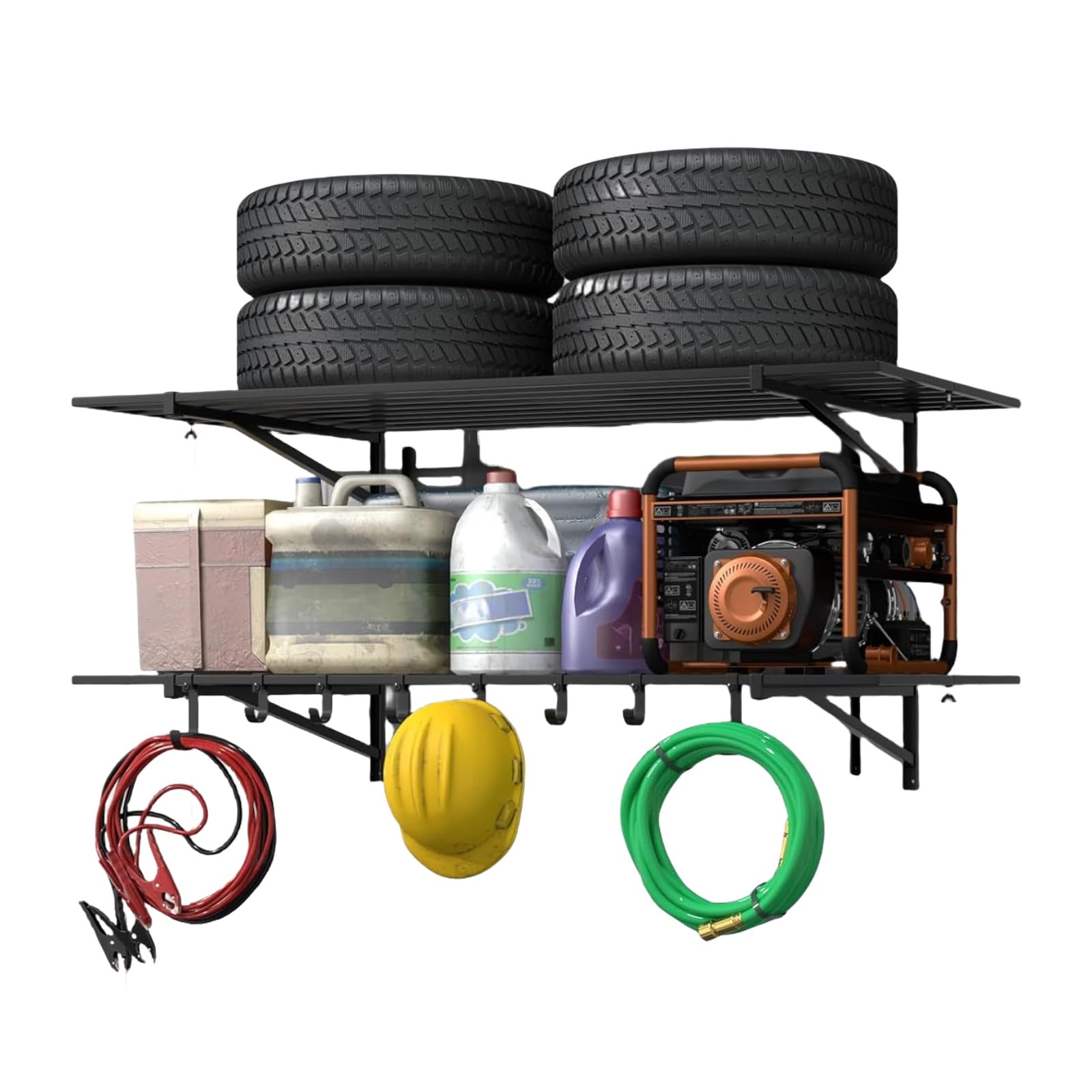 Lot de 2 étagères murales haute résistance pour garage – Étagère de rangement murale 60x120 cm (2x4 pi) avec crochets, système d'organisation mural pour garage – Chaque étagère supporte 90 kg/200 lbs