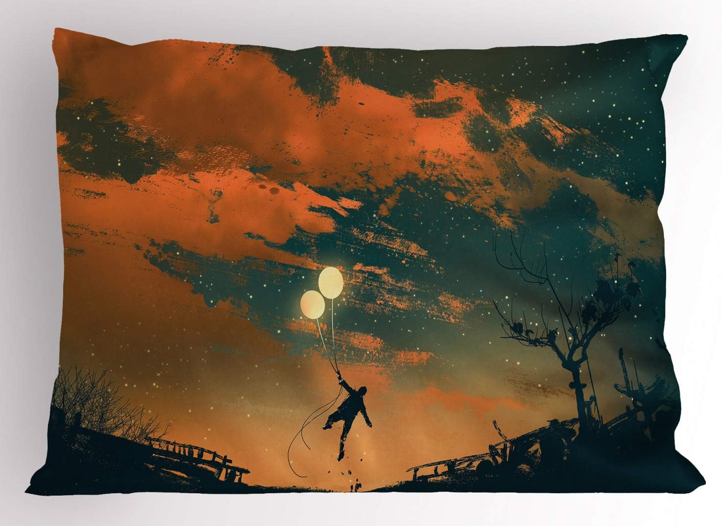 Ambesonne African Pillow Sham Set of 2, Creative Woman in Desert Gulls Flying Around Folk Female Print, Quality Microfiber Bedding Item for All Seasons, 26" x 20", Amber Tan