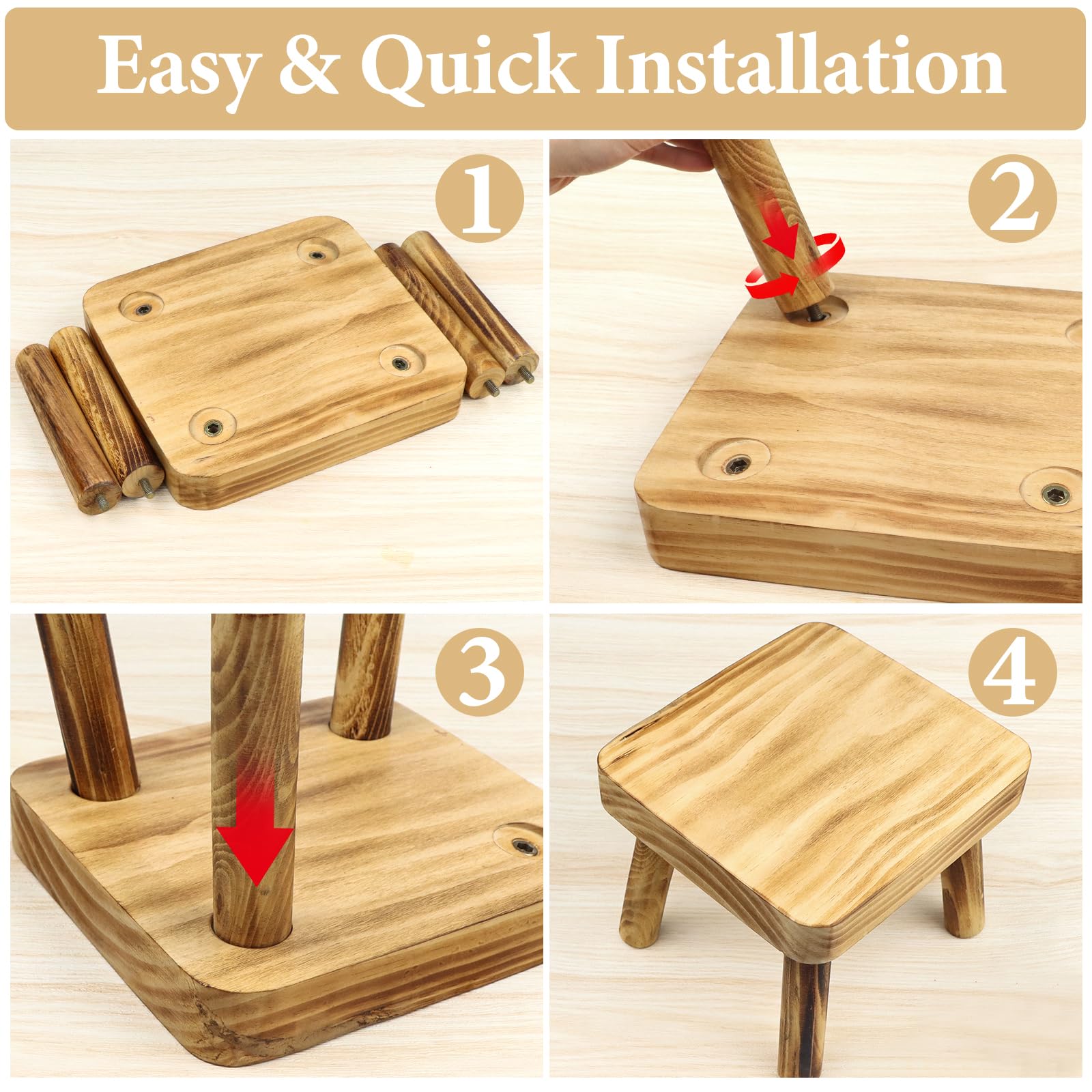 Taburete pequeño de madera para niños, taburete de madera de 8.25 pulgadas de alto, soporte de exhibición de plantas de interior, taburete desmontable para plantas de casa, dormitorio, mesita