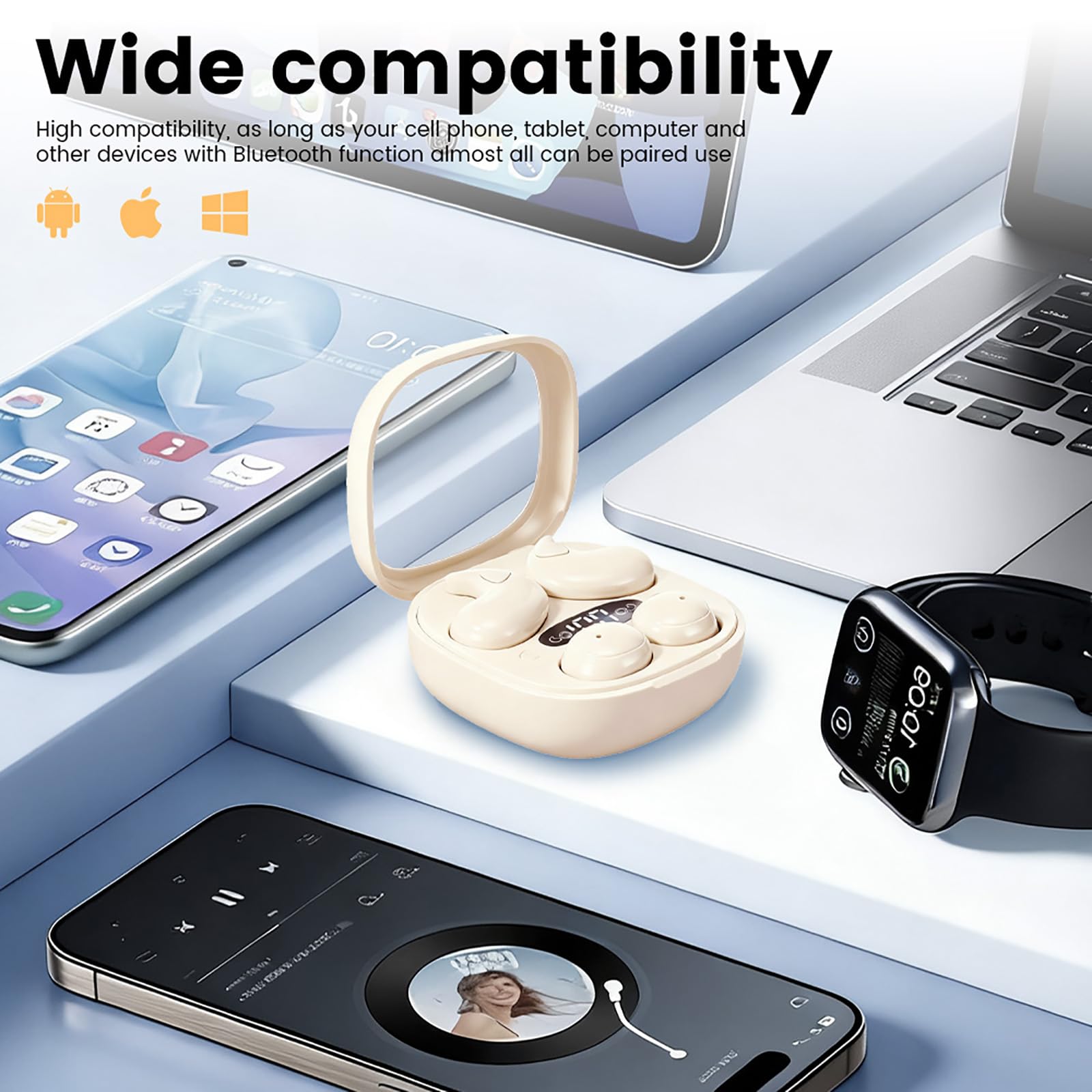 Paquete de 2 auriculares para dormir, auriculares Bluetooth con cancelación de ruido para personas que duermen de lado con funda de carga, pequeños auriculares inalámbricos invisibles para canales