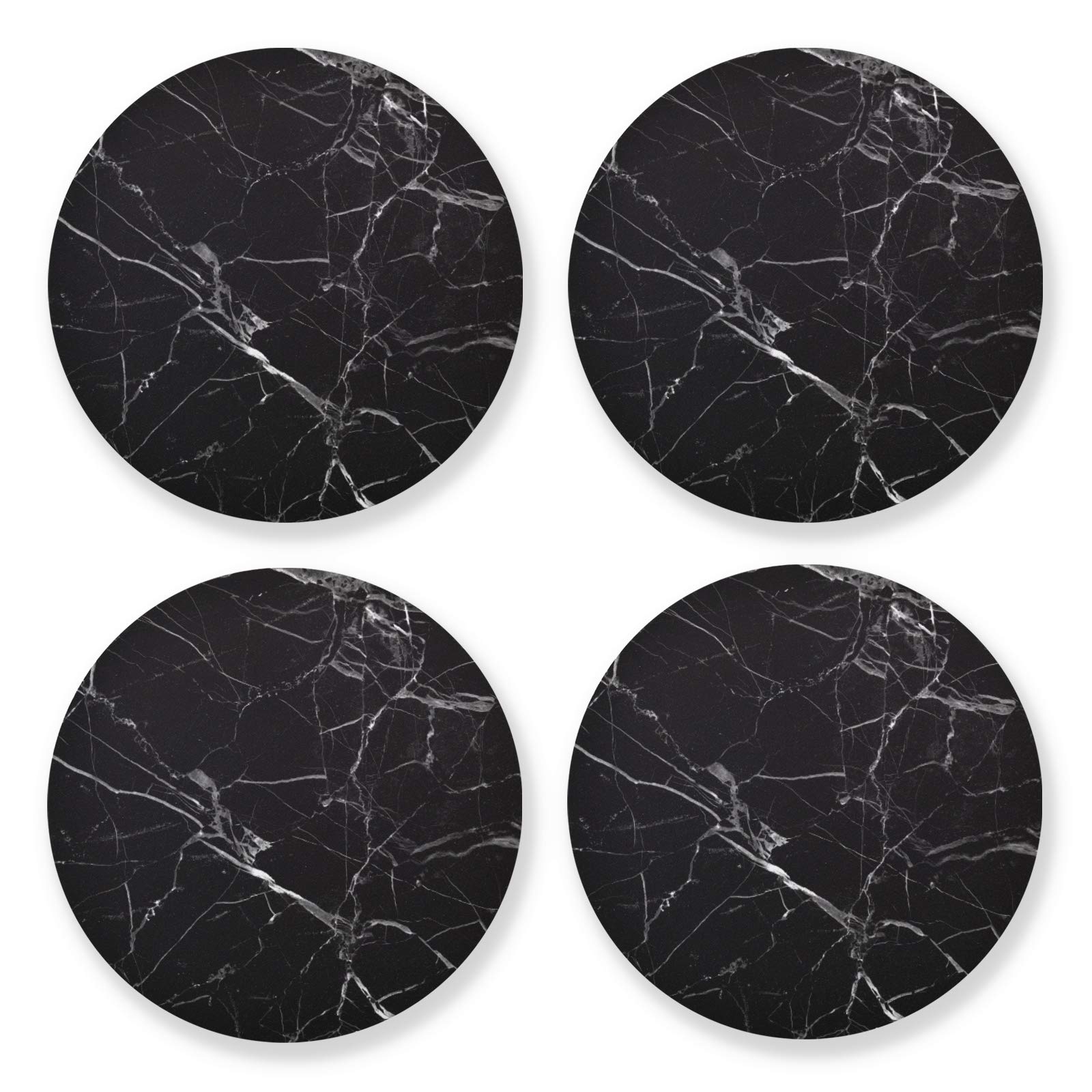 Round Coasters for Drinks Absorbent Coaster Sets of 4,Black Marble Coaster Housewarming Gift Idea, for Home and Kitchen Decor, 4 inch
