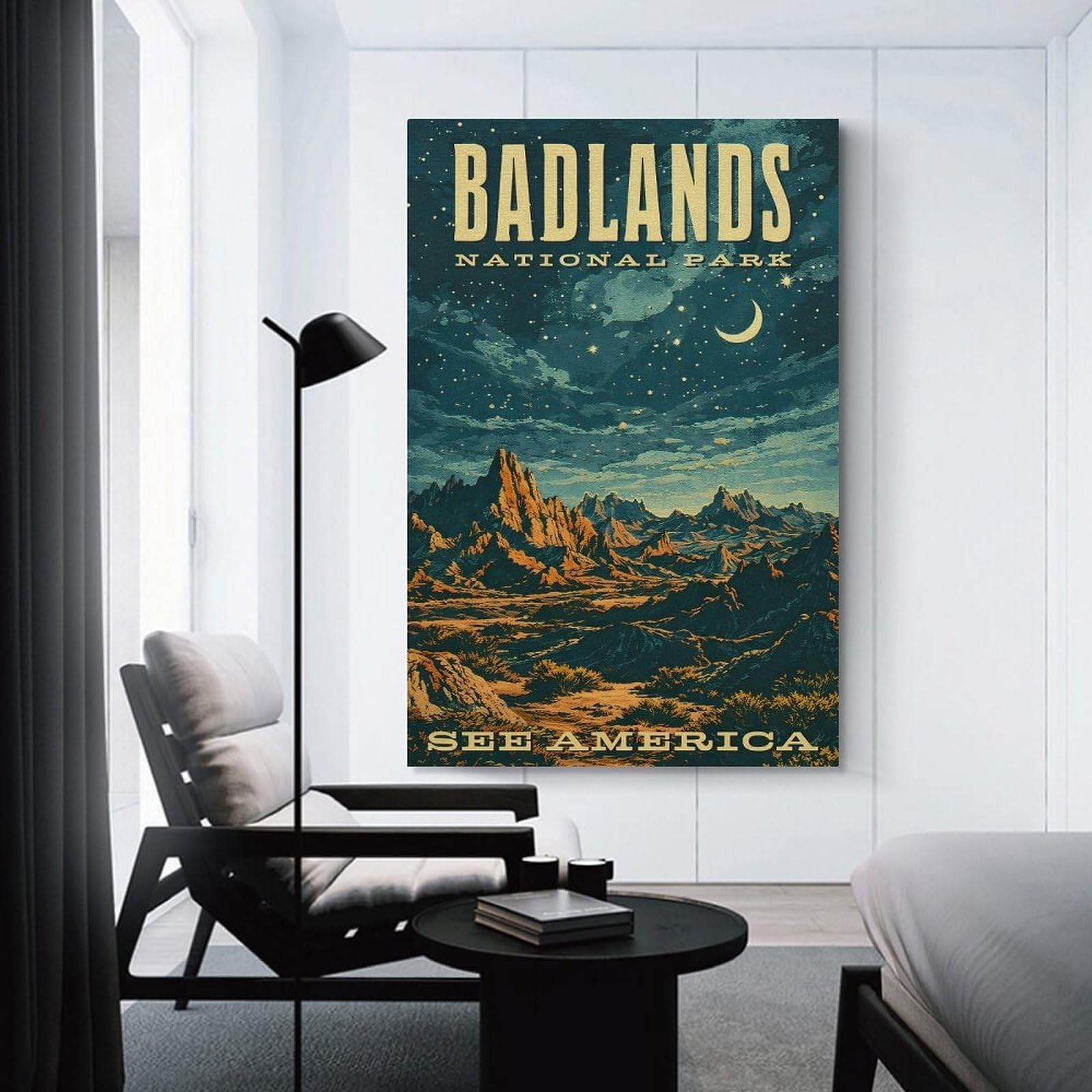 Junmoney Badlands National Park Vintage Hanging Wall Art 24x36inch(60x90cm), for Front Hall, Corridor Or Welcome Spaces, Wall Decor to Refresh Empty Corners