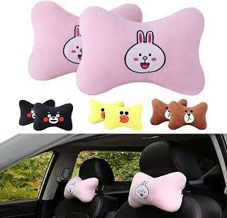 Azoepart 2PCS Car Cute Headrest Pillow Cartoon Car Neck Pillow Comfortable Soft Car Seat Plush Pillow Head Rest Cushion Universal Headrest Pillow for Travelling Car Seat and Home, Pink