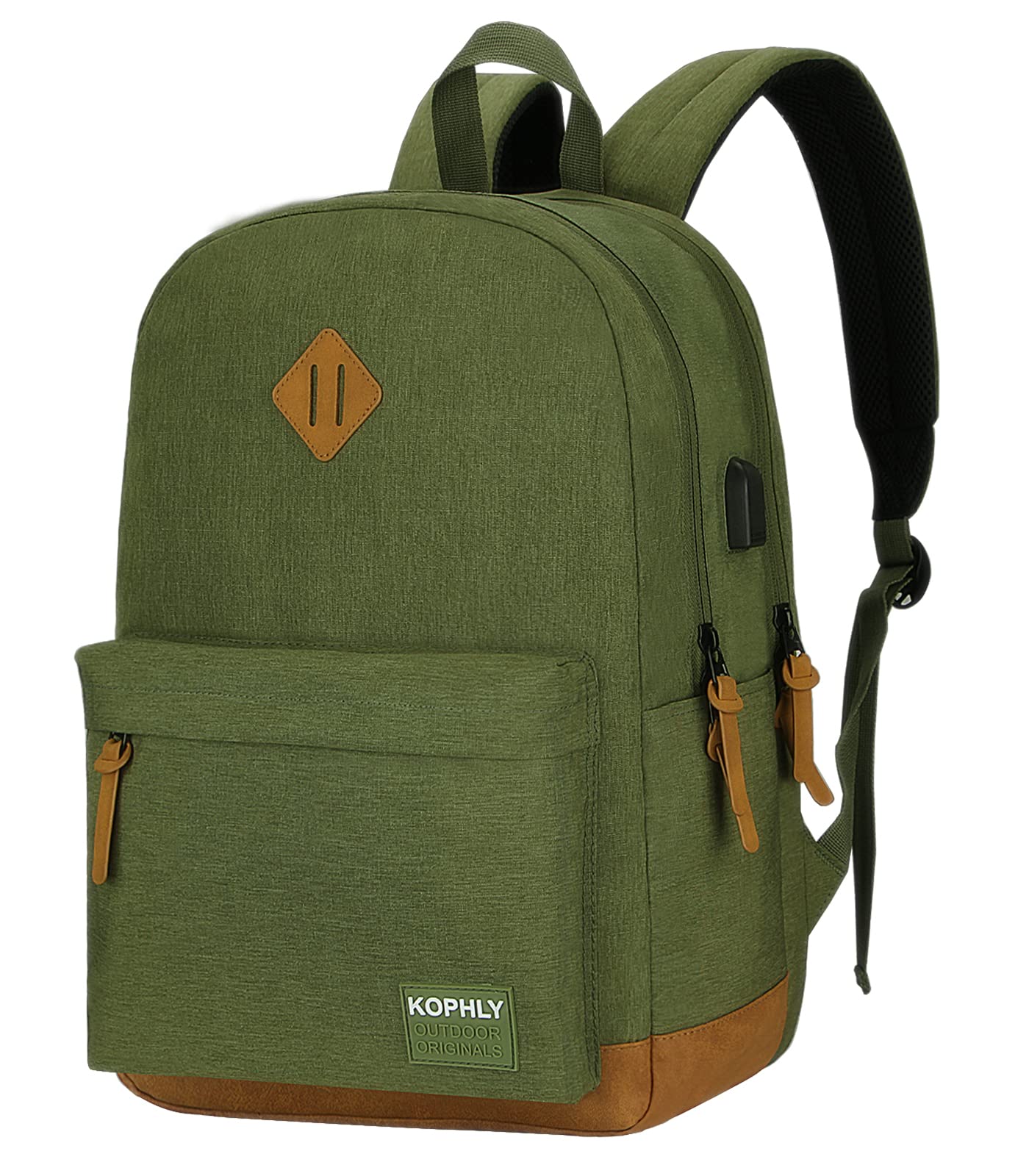 SUPACOOL Lightweight Laptop Backpack with USB Charging Port for Men and Women, Double Layers Backpack for College, Work, Travel, Casual(Olive and