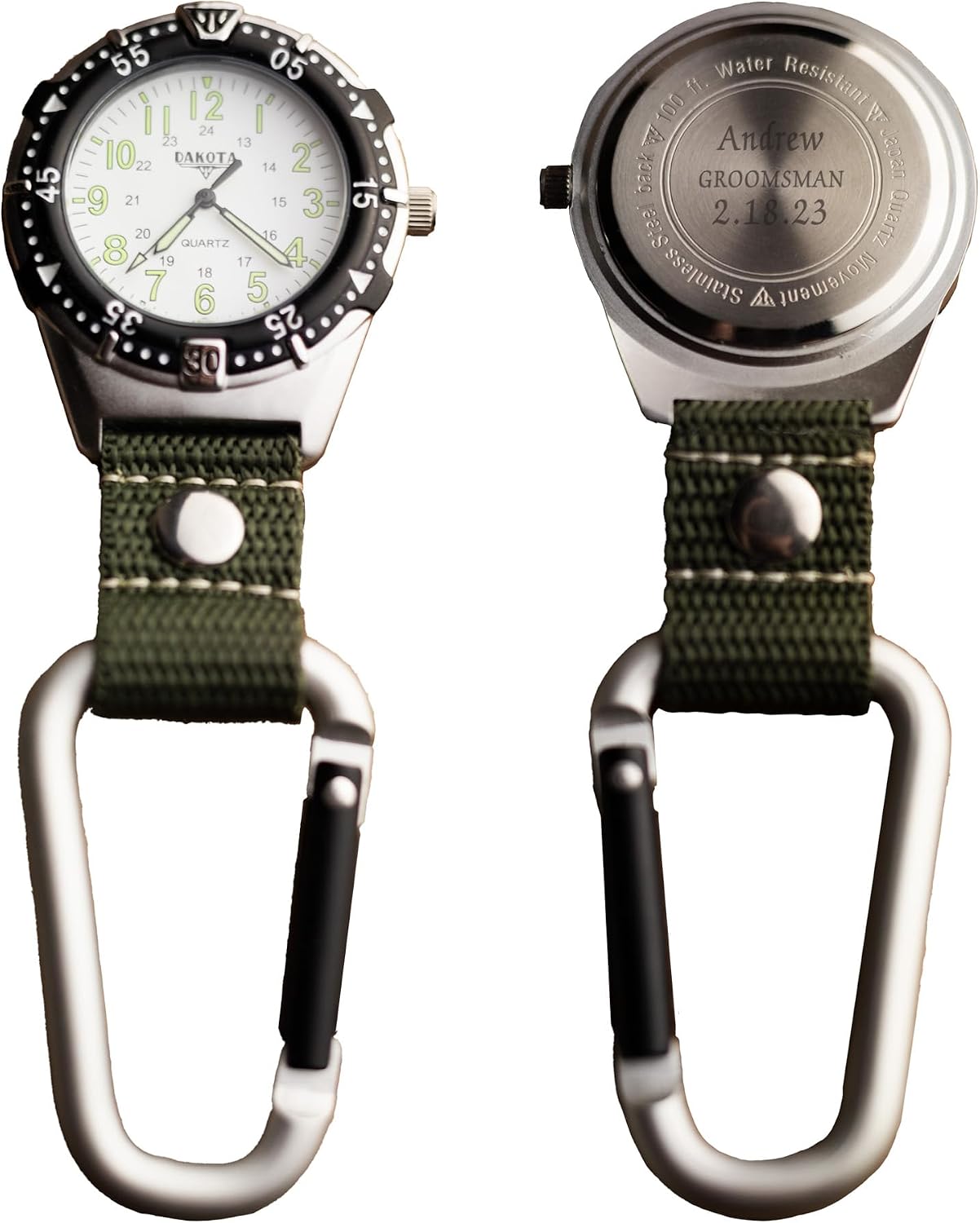 Dakota Personalized Outdoor Gear & Workwear for Men – Engraved Backpacker Clip Watch, Customized Gifts for Dad, Husband, Boyfriend & Groomsmen – Birthday & Father’s Day Gift Ideas - White