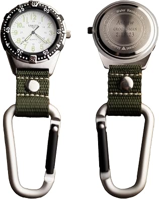 Personalized Outdoor Gear & Workwear for Men Engraved Backpacker Clip Watch, Customized Gifts for Dad, Husband, Boyfriend & Groomsmen Birthday & Fathers Day Gift Ideas - White
