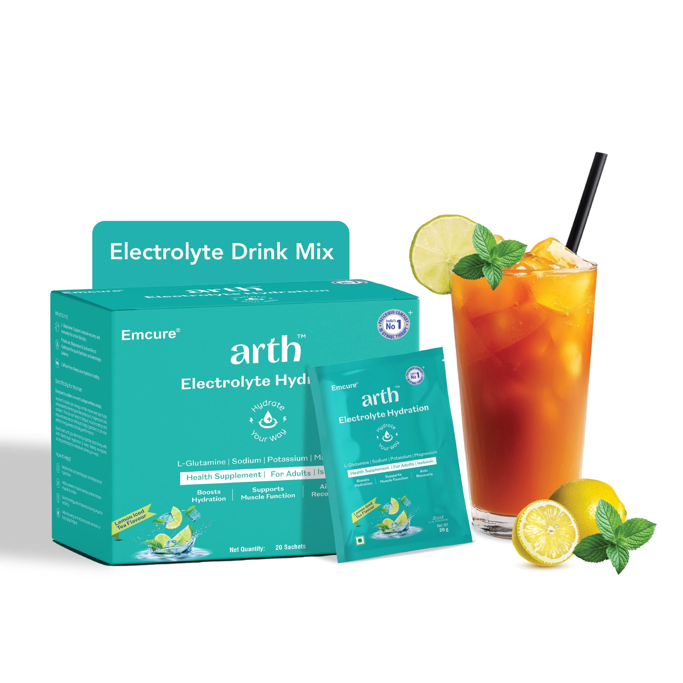 Arth Electrolyte Powder | Electrolyte Drink Mix with Sodium, Potassium & Magnesium for Quick Energy | Hydration Powder for Cramps, Fatigue & Recovery | No Added Sugar | 20 Sachets – Lemon Flavor