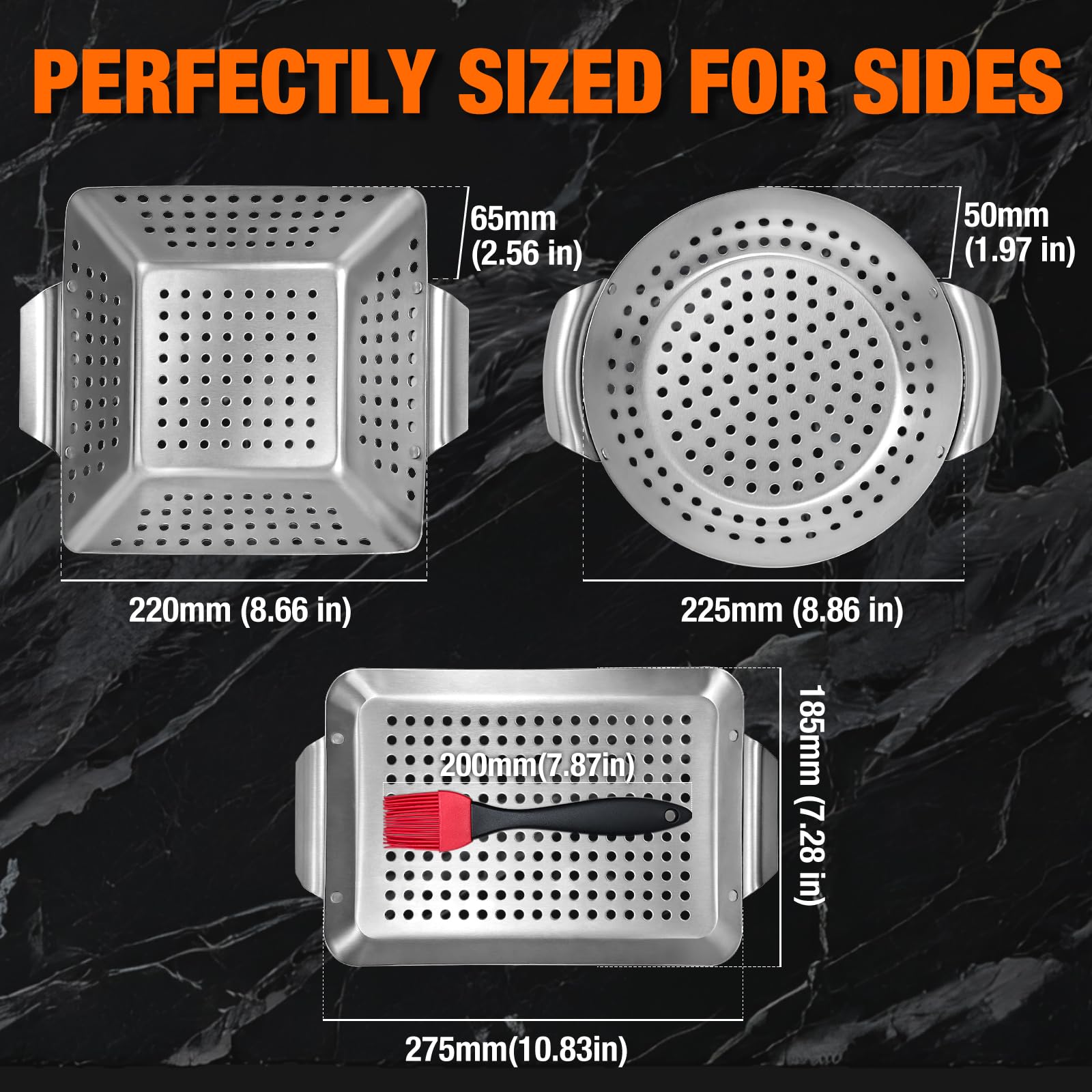 Stainless Steel Grill Basket Set - 3 Piece BBQ Accessories -3