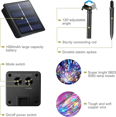 Miniatura 6 de Tsuinz Luces de Navidad 300 luces LED solares de 99 pies para exteriores IP66 impermeable control remoto 8 modos alambre de cobre luces solares