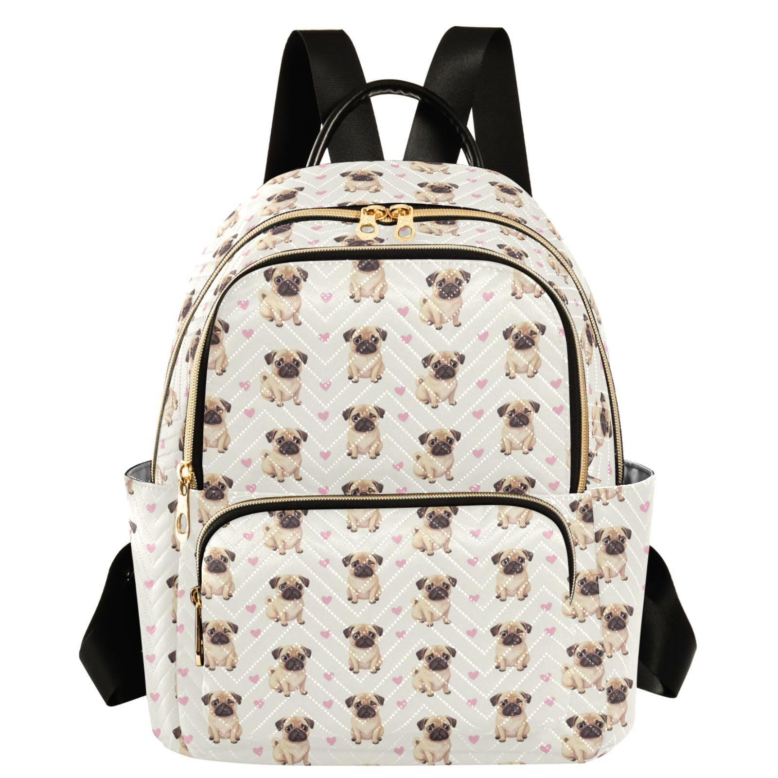 Mochila con múltiples bolsillos y estampado tierno de perros carlino S 8