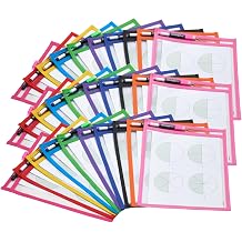 TYH Supplies 30 Pack Heavy Duty Dry Erase Pocket Sleeves | 10 x 14 Inch Sheets | 30 Assorted Colors | Ultra Clear Plastic Erasable Pockets with Markers
