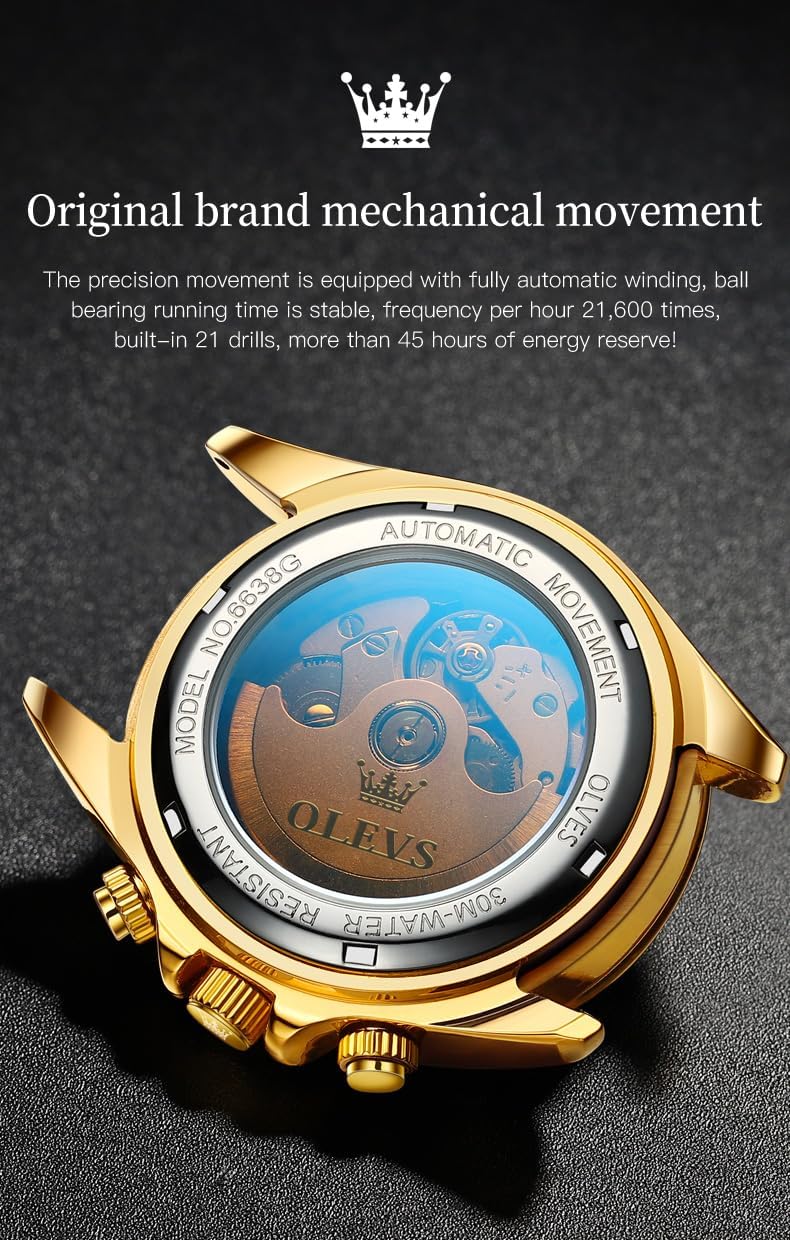 OLEVS Skeleton Watches for Men Luxury Diamond Wristwatch Automatic Mechanical Self Winding Luminous Waterproof - Image 4