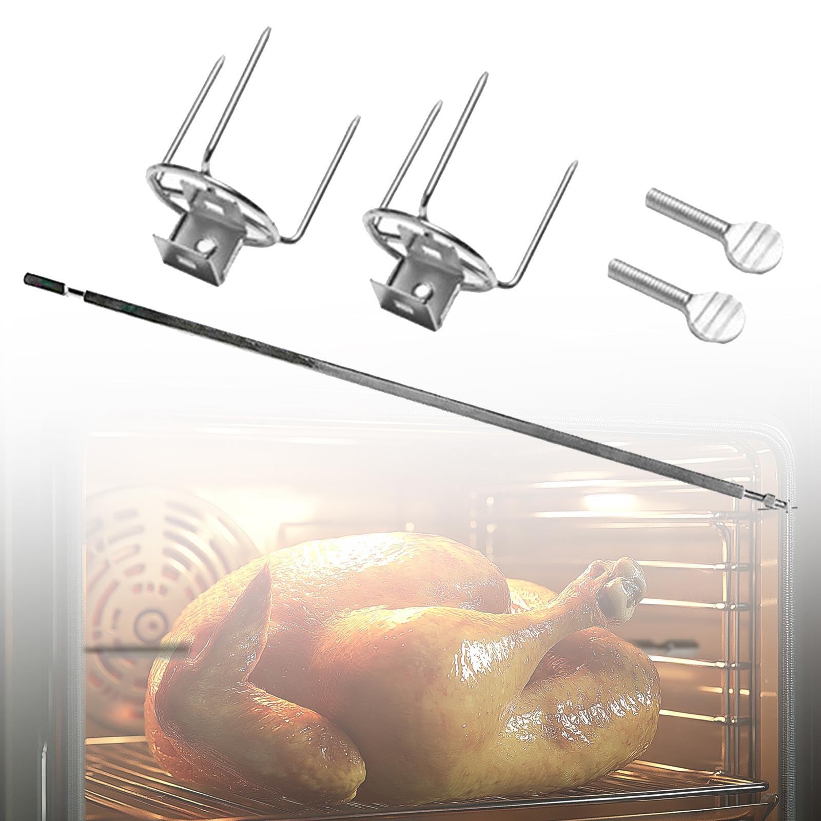 Drehbarer Hähnchenspieß mit Gabel, Grillrost, Hähnchenspieße, Kochwerkzeug, Drehspieß Set für Grill Und Terrasse, 34 cm