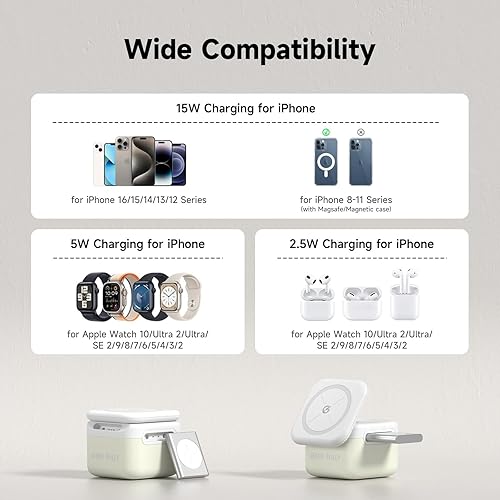 Miniatura 6 de Cargador magnético 3 en 1 de 15 W de carga rápida plegable para dispositivos Apple compatible con teléfono, AirPods 3/2/Pro, serie iWatch (incluye