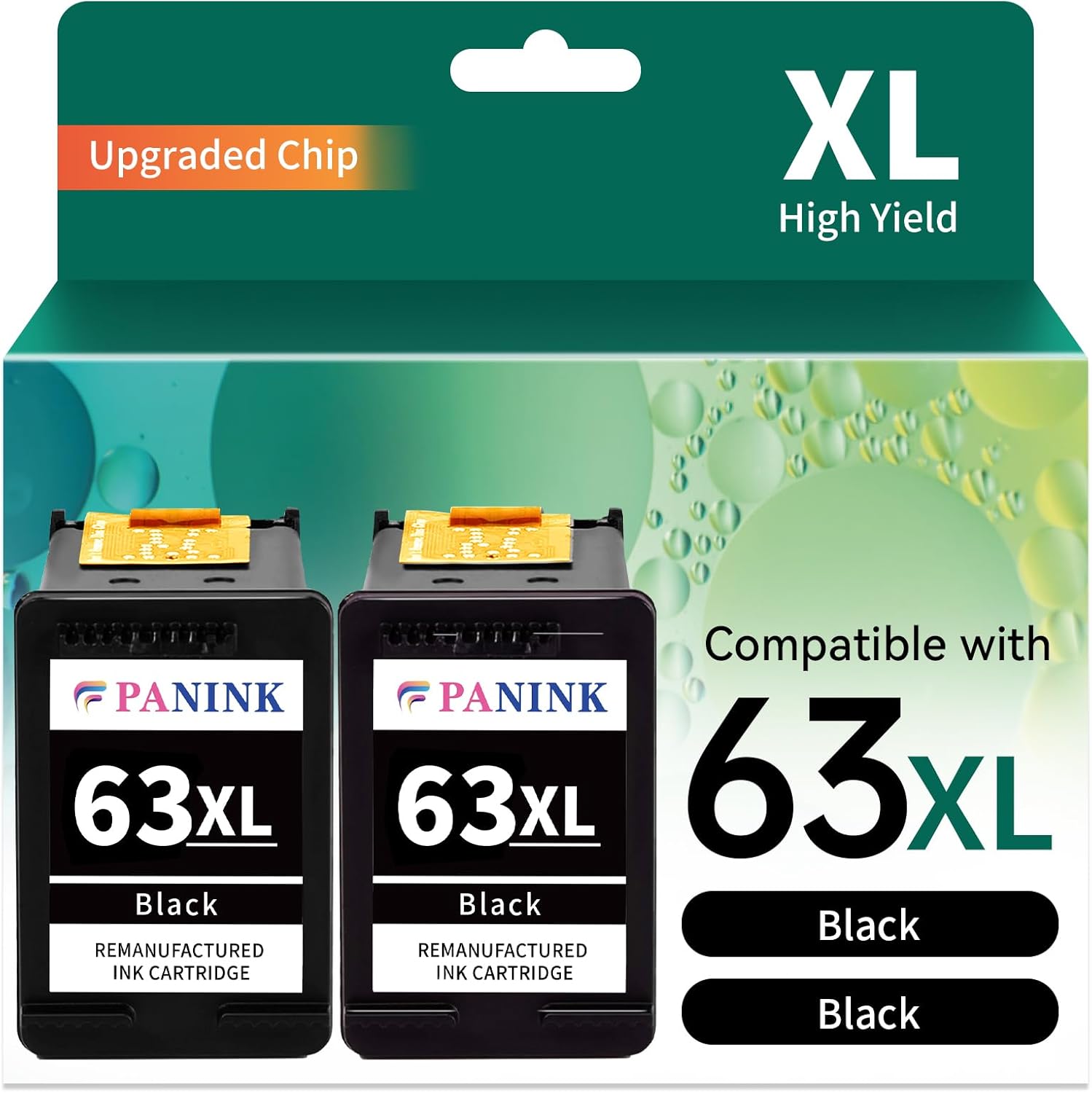 Remanufactured Ink Cartridge Replacement for HP Printer Ink 63 XL HP 63 Ink HP63 63XL Black Ink Cartridges for 3830 5255 4650 3833 Envy 4520 1112 3637 3630 3634 Printer(2 Black)