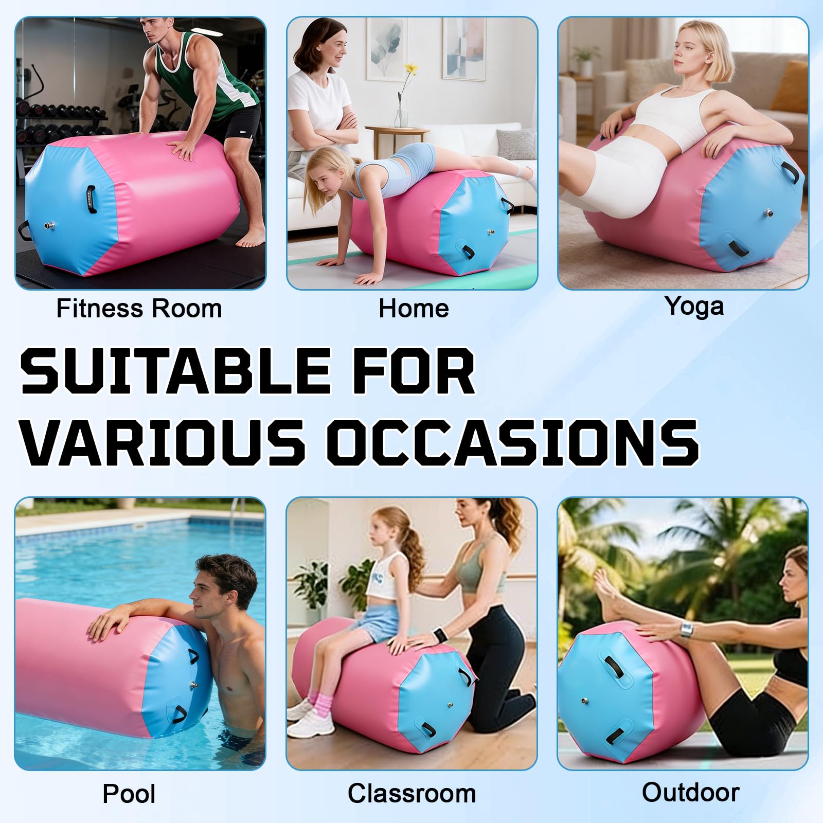 Air Rolle für Turnen und Gymnastik, Aufblasbarer Tumbling Barrel & Balance Trainer mit Pumpe, Tumbling Matte für Rückwärtssalto, Yoga, Cheerleading Training zu Hause Outdoor Fitness