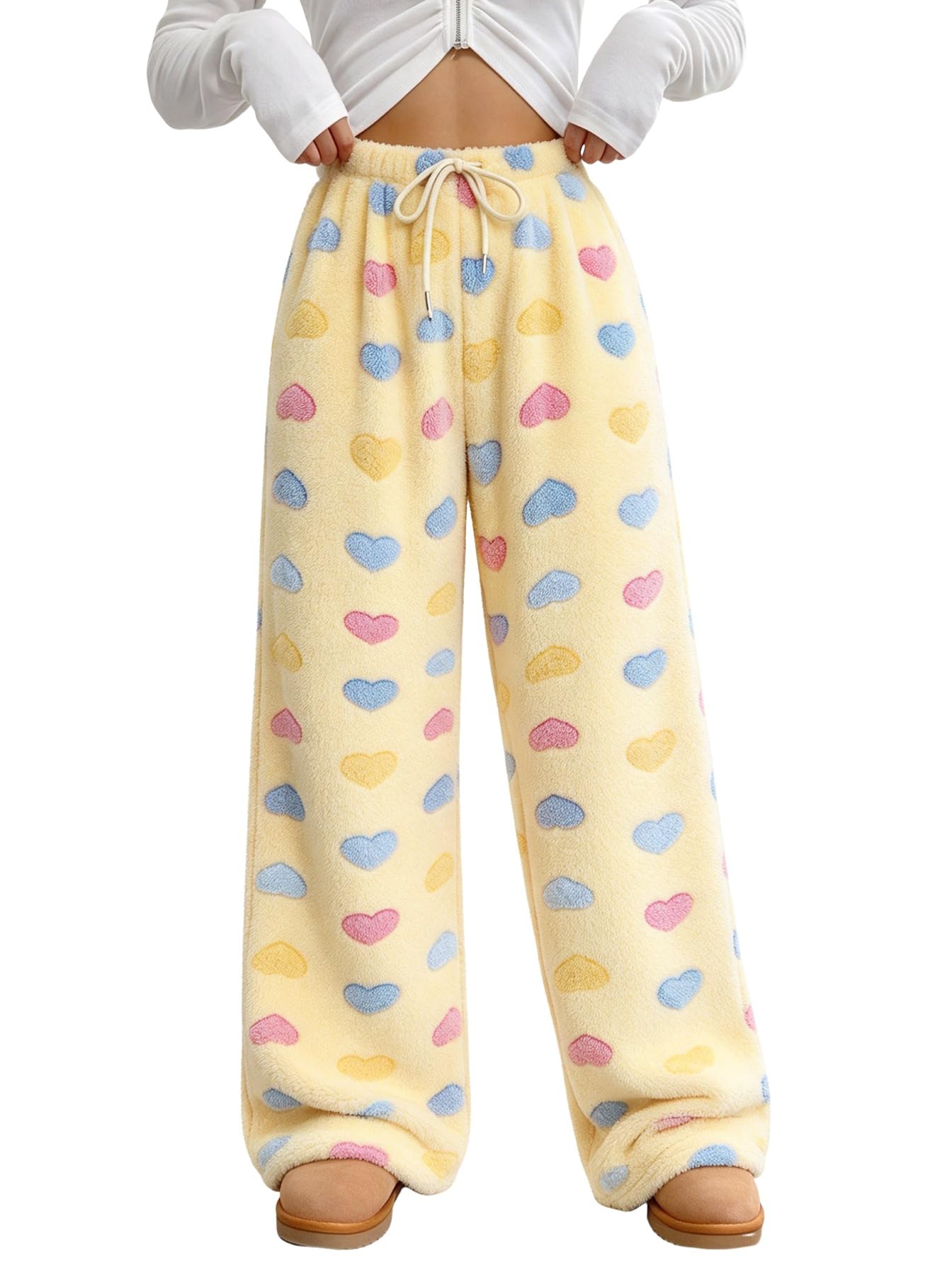 ZAFUL Women's Fuzzy Plush Pajama Pants Wide Leg Pj Bottoms Lounge Pants