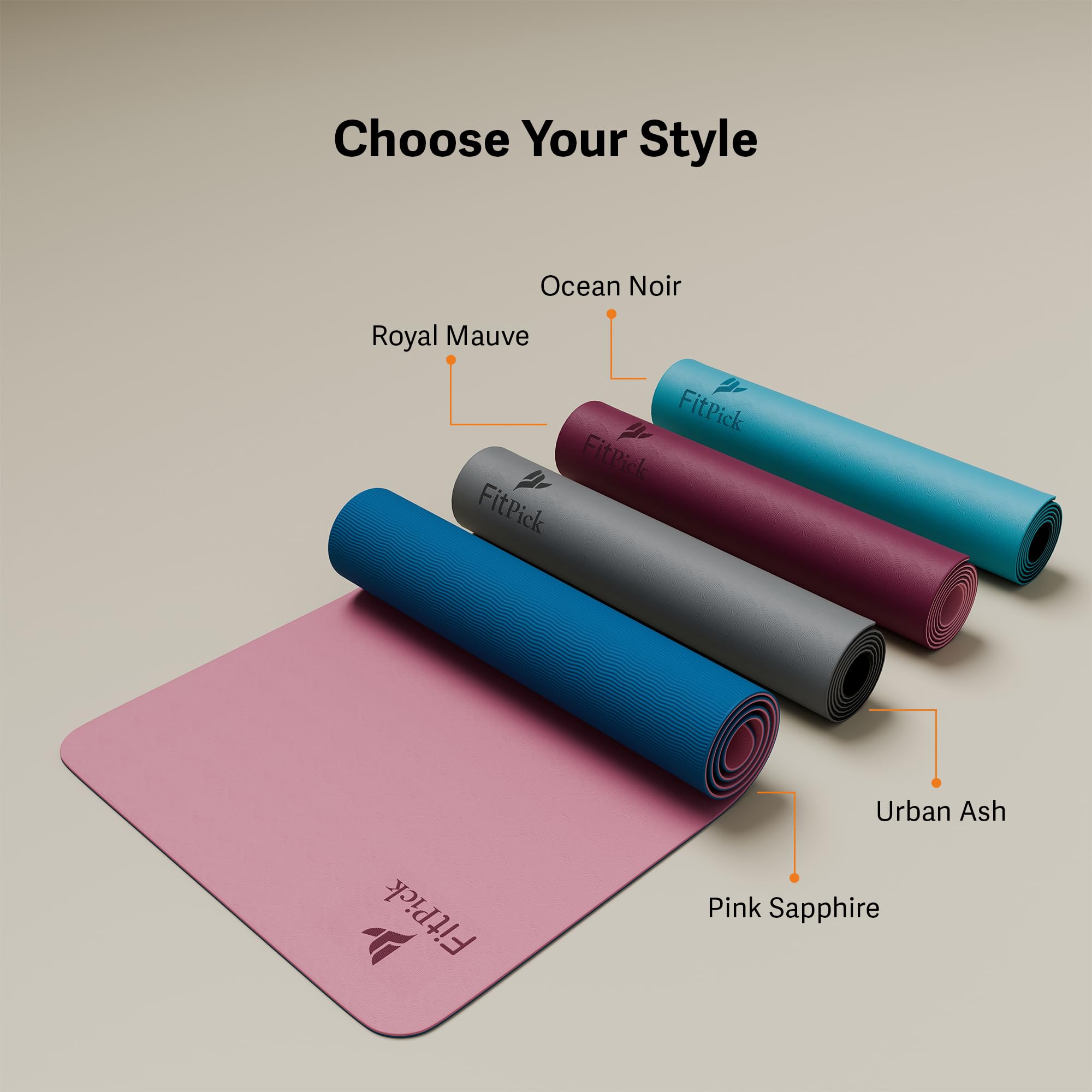 FIT PICK Pro Yoga Mat for Women & Men | High Density TPE Yoga Mat with 6mm Cushion | Non-Toxic, Sweat-Resistant & Double Sided Anti-Slip Exercise Mat | Lightweight & Portable with Carry Bag (Pink Sapphire) 2