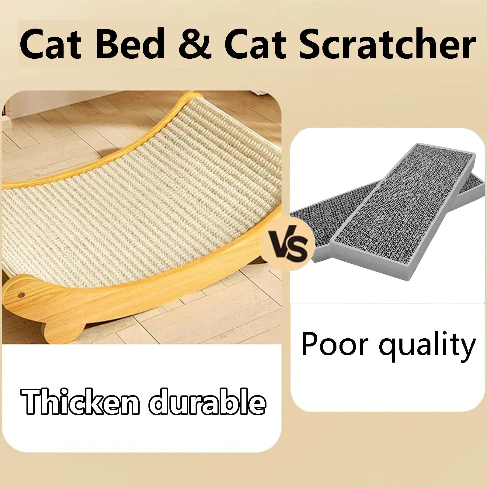 لوح خدش للقطط 2 في 1، كرسي سرير للقطط مع اطار خشبي صلب ووسادة خدش للقطط مقاومة للاهتراء، لوح خدش للقطط في الاماكن المغلقة لحماية الاثاث والسرير والاسترخاء (طول 50 سم)