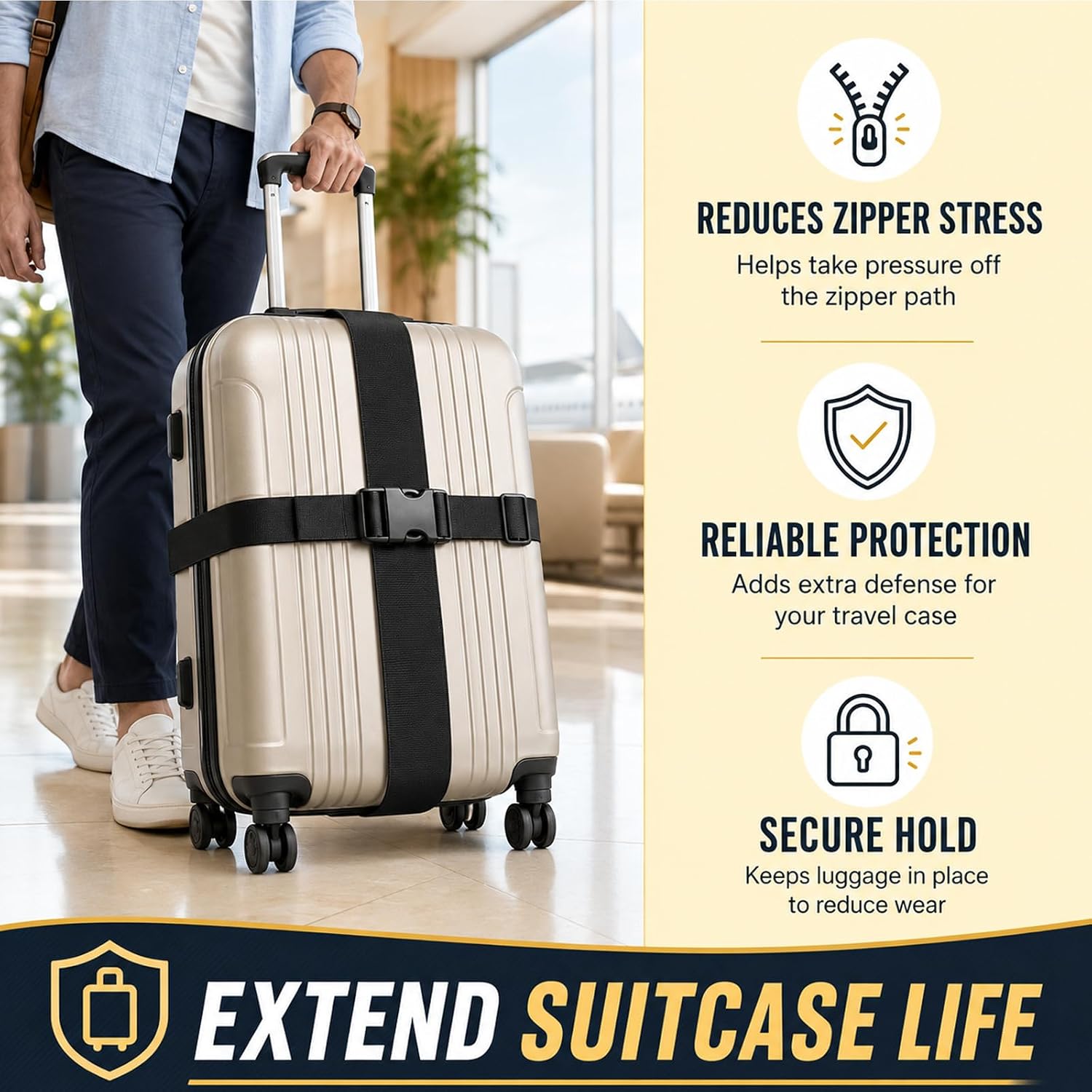 4PCS Luggage Straps For Suitcases,Adjustable Luggage Straps with Heavy-Duty Elastic Bands, Multi-Use Adjustable Luggage Connector Straps for Connecting Multiple Suitcases,Hands-Free Airport and Travel