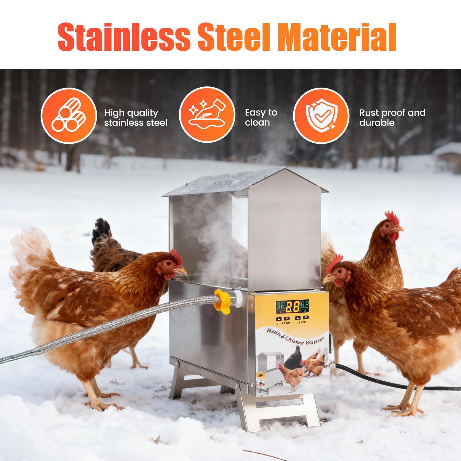Beberera Calefactada Para Pollos,De Acero Inoxidable De 9 Litros Para Aves De Corral, Beberera Para Pollos Para Invierno, Calefactor Para Beberera AutomáTica Para