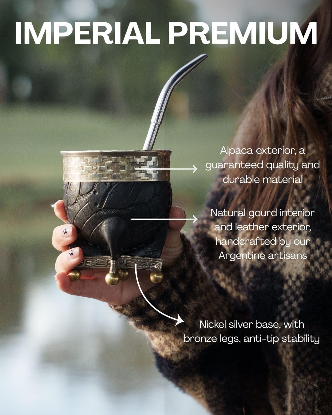 Generic Yerba Mate Gourd with Stainless Steel Bombilla - Handmade Mate Gourd, Mate Drinking Cup, Pumpkin Mate Gourd, Yerba Mate Set, Argentina (Black I), Large - Image 4