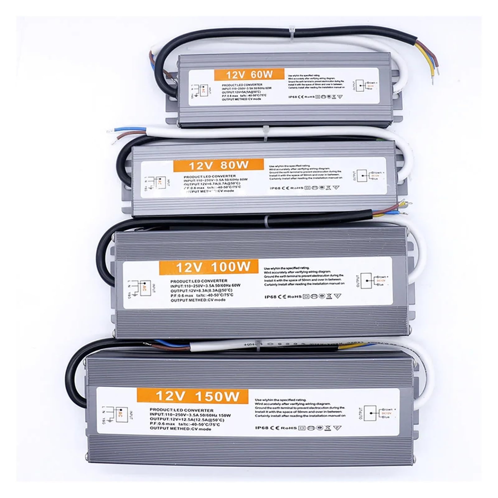 Alimentatore 12V 150w 100w 80w 60w LED impermeabile IP67 driver led Trasformatore da 110V-220V a 12v adatto for lampadine a strisce LED(12V 100W)