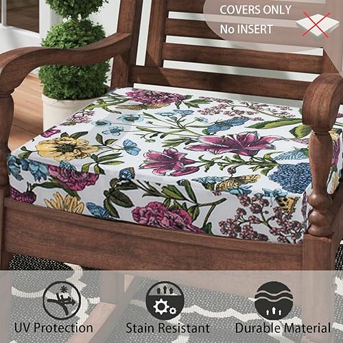 Miniatura 3 de FUNHOME Juego de 2 fundas de cojín para patio al aire libre resistentes al agua con lazos, funda de cojín, funda de asiento para muebles de patio,