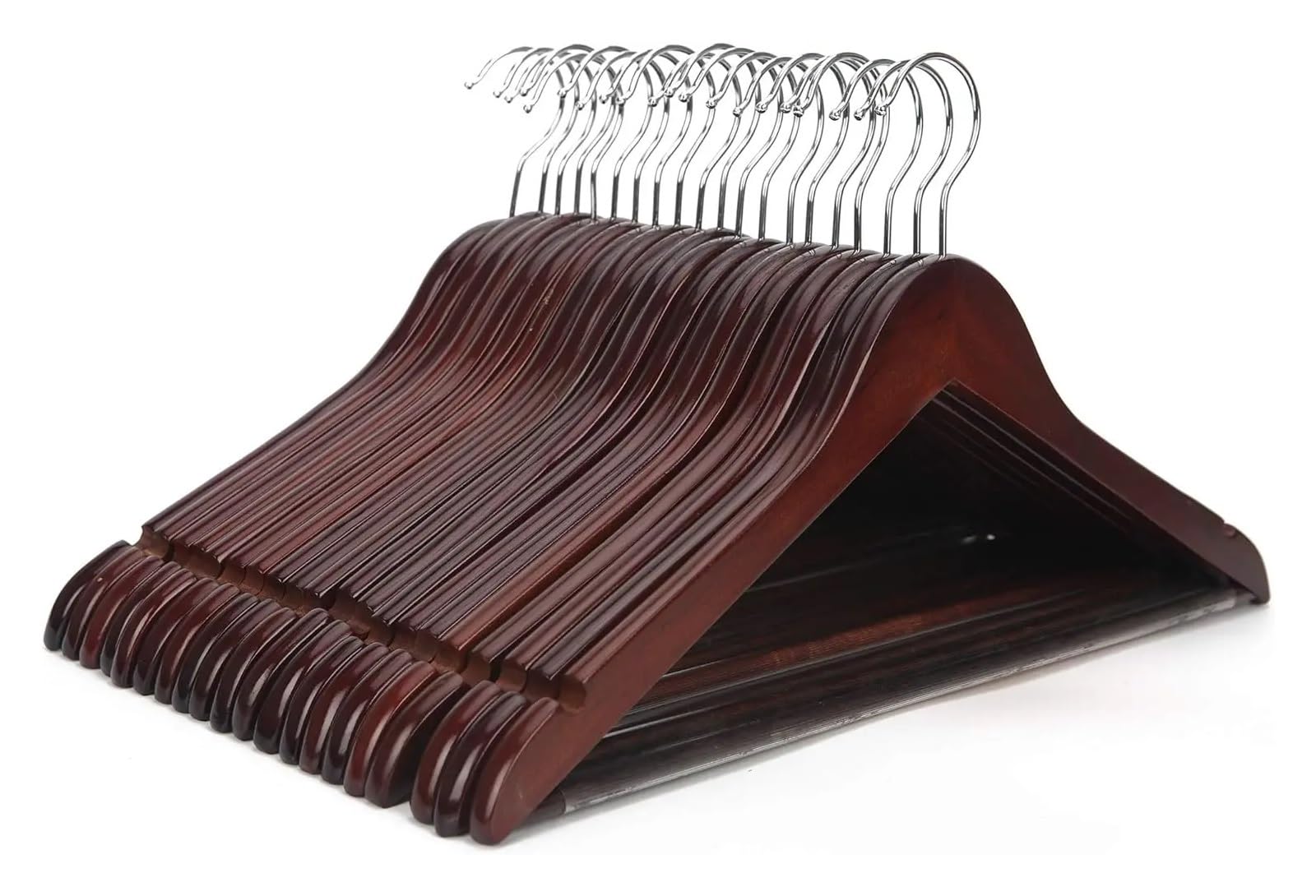 GGNPCWW Suit Hangers Wooden Coat Hangers 20 Pack Wood Suit Hangers with Non Slip Pant Bar Extra Smooth and Splinter Free Retro Finish(Walnut Finish)