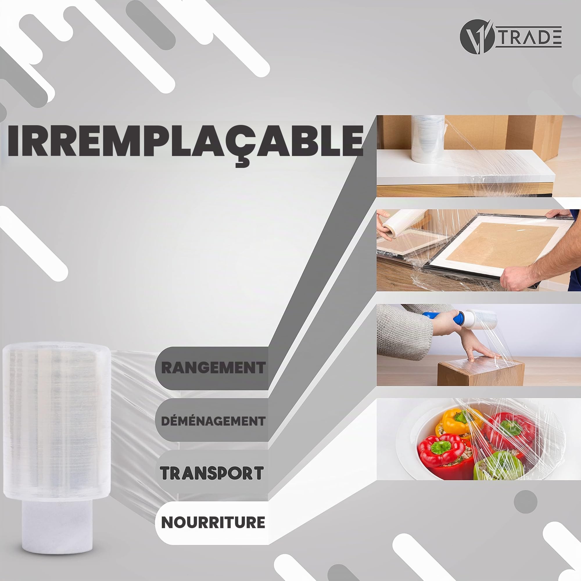 V1Trade Mini Rouleau Film Etirable Demenagement – 150mx10cm Transparent Film Palette 23μm 40 Roleaux - avec Poignée - Logistique et el Maison - S'étire Bien et Résistant à la Déchirure