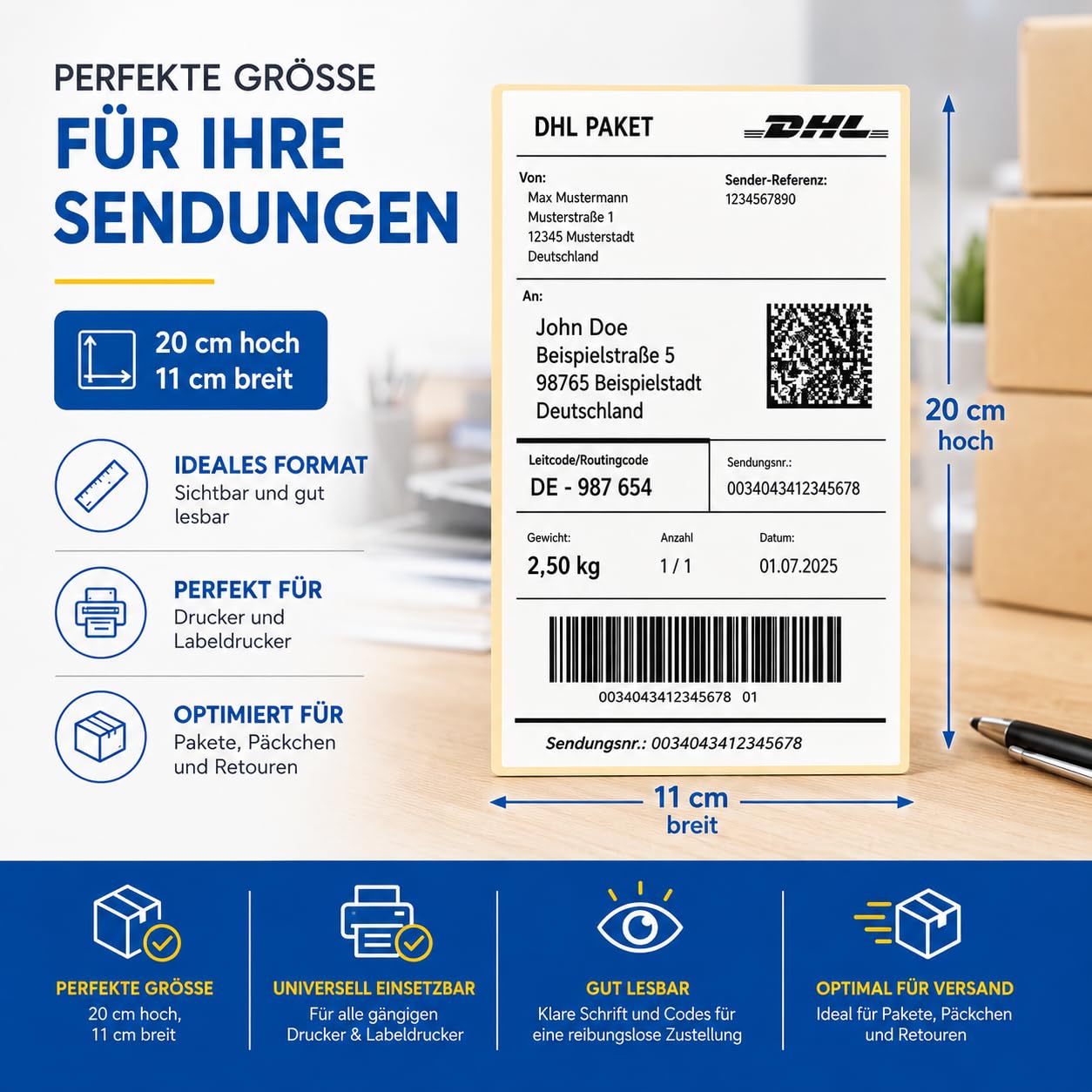 4000x DHL DPD GLS Versandaufkleber selbstklebend Aufkleber 4×6 DHL Etiketten (500 Stück 20 x 11 cm) Thermopapier Versandetiketten, Etiketten Papier für Drucker/Labeldrucker