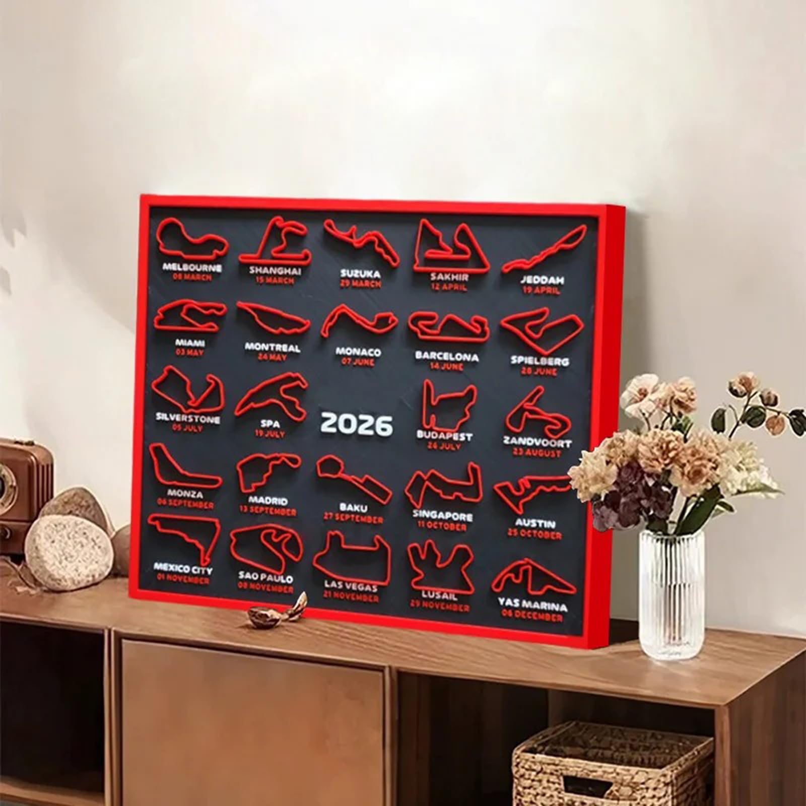 Calendrier de compétition 2026 Motorsport imprimé 3D Calendrier de suivi des dates de tournoi pour fans de sport Collector Wall Deck