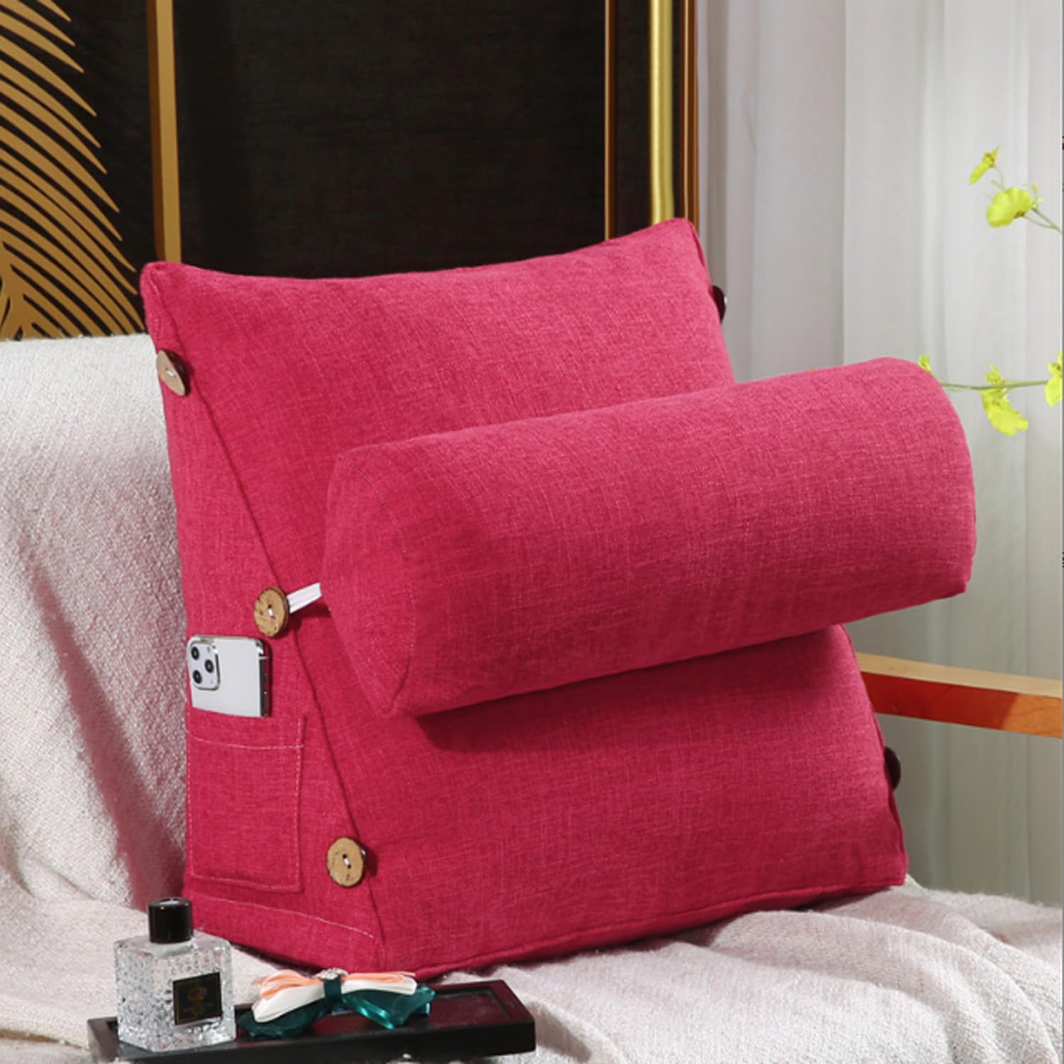 Almohada de sofá para leer y ver la televisión, soporte de espalda reductor de ácido, para cabeza, cuello y lumbar, almohada de descanso de algodón con entradas para t & Relaxat