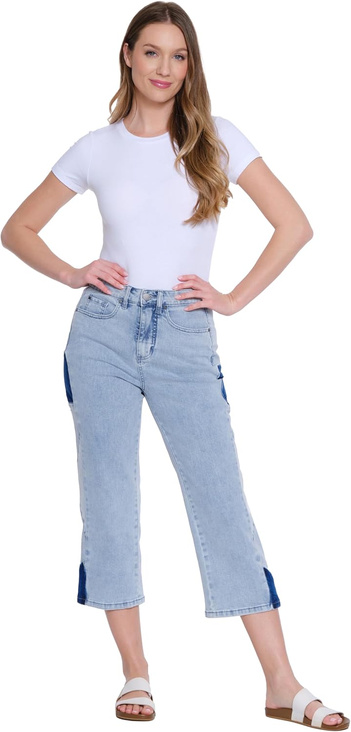TRU Luxe Womens Wide Leg Crop with Side Seam Patches