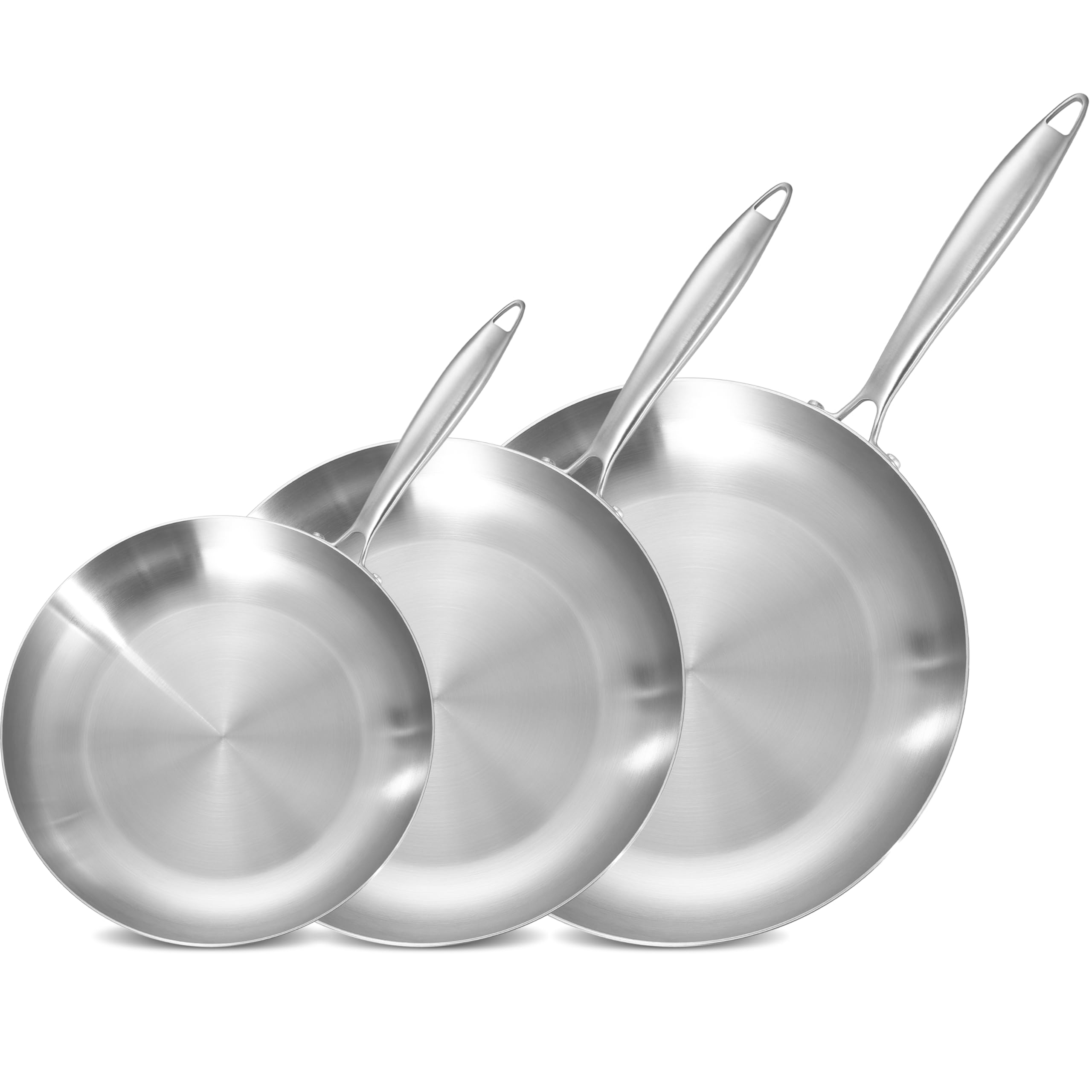 LOLYKITCH 22-26-30CM 3 Piece Tri-ply Stainless Steel Frying Pan Set