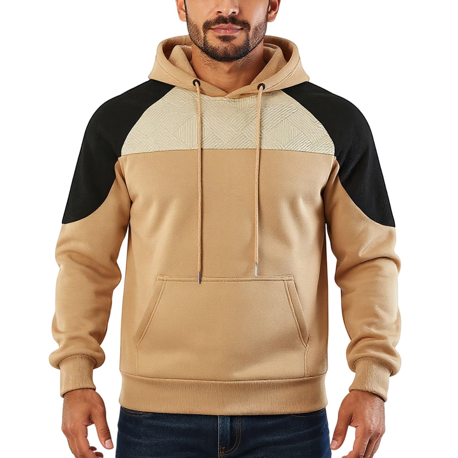 Pullover mit Taschen Herrenpullover Langarm Strickpullover Warm Hoody Oversize Sweatshirts für Herren Kapuzenshirt Farbblock