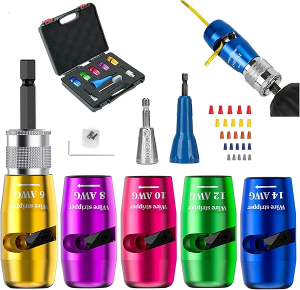 Wire Stripper for Drill, Wire Twister for 14-12-10-8-6 AWG Gauge, Automatic Wire Stripping Twisting Tool for Drill, Electricians Tool Set Includes Portable Toolbox & Nut Connectors