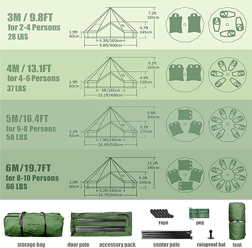 Miniatura 6 de Tienda de campaña de yurta de lona con gato de estufa, tiendas de campaña de lujo impermeables para 4 estaciones para acampar al aire libre
