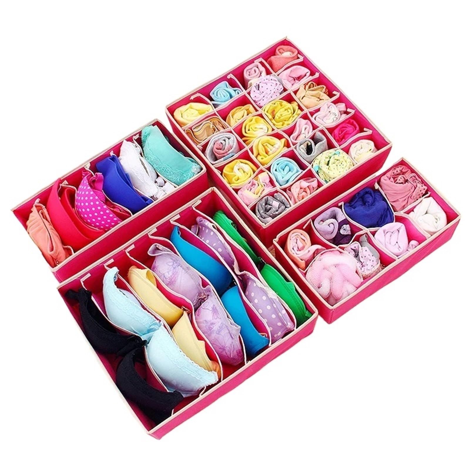 LuoAXINN Underwear Organizer Organizer For Underwear Socks Bra Pants Foldable Case(Rose 4PCS)
